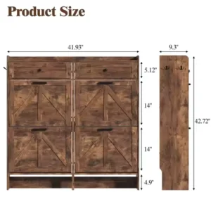 Cabinet with 4 Flip Drawers amp 2 Storage Drawers, Rustic Farmhouse Narrow Shoe Organizer Cabinet, Slim Shoe Rack Cabinet, Shoe