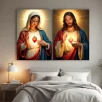 Christian Religious Jesus And Virgin Mary Sacred Heart Canvas Painting Catholic Holy Child Jesus Art Poster Christian Home Decor