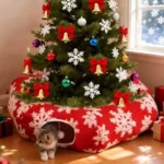 Christmas Tunnel Cat Bed Kitten Donut Nest Kitten Tunnel Cushion Indoor for Living Room Balcony Enrichment Home Bedroom Exercise