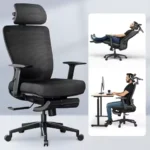 Cloud Ergonomic Office Chair with Footrest, Mesh Back Computer Chair, Home Office Desk Chairs, Elastic Foam Seat, Black, Cloud-F