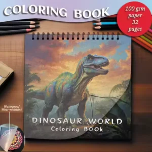 Coloring Book - 7.87 x 7.87 inches 32 pages Dinosaur World Coloring Book - Helps soothe, gift for family or friends