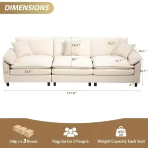 Comfy Living Room Furniture with Double Design, 111.8" Modular Cloud Sectional Sofa, Oversized 3-Seat Convertible Couch, Customi