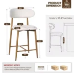 Counter Height Bar Stools Set of 4, Upholstered Counter Stools Modern Barstools with Metal Legs for Kitchen Island Dining Room,