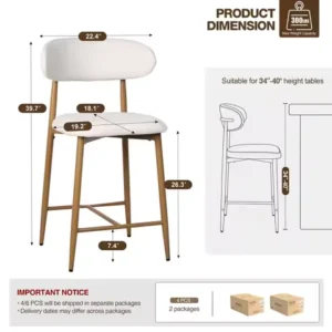 Counter Height Bar Stools Set of 4, Upholstered Counter Stools Modern Barstools with Metal Legs for Kitchen Island Dining Room,