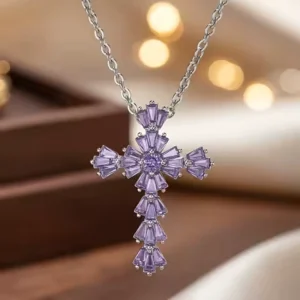 Cubic Synthetic Zirconia Cross Pendant Necklace Women's | 17.7 + 2 Inch Chain | Religious Christian Jewelry