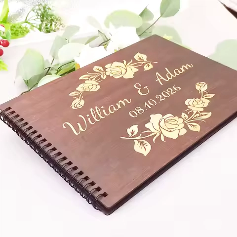Custom Guestbook, Guest Books Wedding, ,Photo Album Scrapbookï¼Wooden Wedding Guest Book - Personalized Laser Engraved