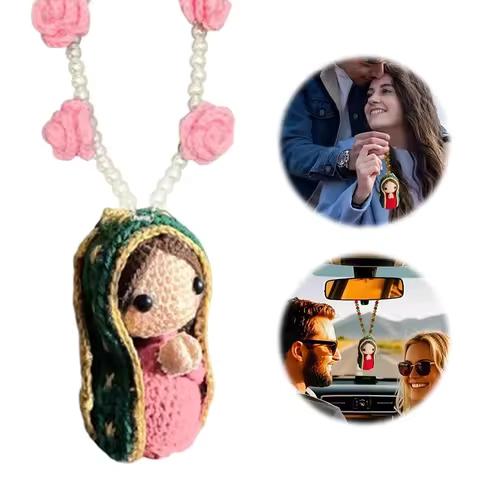 Cute Mary Statue Car Interior Decoration, Handmade Virgin Mary Charm Crochet, Elegant Religious Figurines Hanging Decor