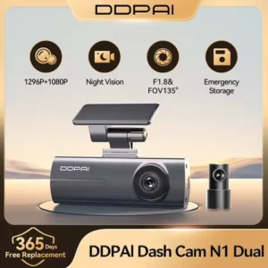 DDPAI Dash Cam N1 Dual Front & Rear Recording NightVIS 1296P Dash Cam Recorder Car DVR App Control