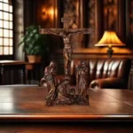 Decorative Beech Standing Crucifix Cross with Base Religious Sculpture for Altar Home Desktop Table Collectible
