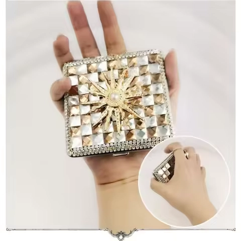 Diamond Cigarette Case Rhinestone Metal Cigarette Holder Double Side Clip Tobacco Case 20 Cigarettes Storage Box Creative Gift