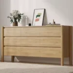 Dresser for Bedroom, 63 Wide Mid Century Modern Chest of Drawers with 9 Large Storage Space and 4 Solid Wood Cylindrical