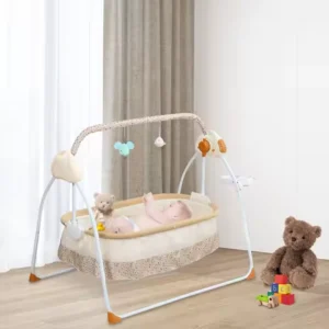 Electric Cradle Foldable Electric Baby Cradle w/ Music Dual Control, Mosquito Net & Swing, 5-Level Adjustable Rocking Bassinet