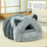 Enclosed Pet Bed Winter Warm Plush Hooded Cat Bed House with Cute Ears Indoor Nest Cave Comfort Kittens Hideaway for Small Dog