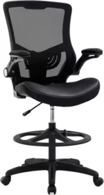 Ergonomic Drafting Chair with Adjustable Height, Flip-Up Arms, Foot Rest & Lumbar Support for Standing Desks