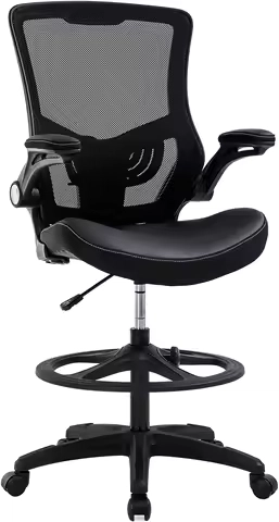 Ergonomic Drafting Chair with Adjustable Height, Flip-Up Arms, Foot Rest & Lumbar Support for Standing Desks