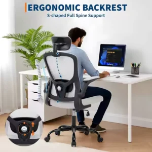 Ergonomic High Back Mesh Office Chair Adjustable 2D Headrest Lumbar Support Rotatable Arms Reclining Swivel Desk Chair for Home