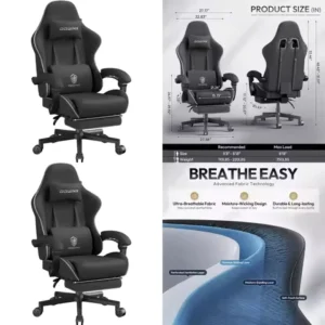 Ergonomic High-Back Recliner Gaming Chair with Spring Cushion, Adjustable Height, Comfortable Cloth for Home Office, Black