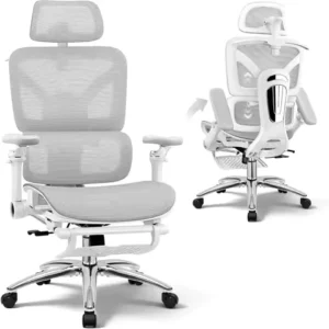 Ergonomic High-Back Swivel Mesh Chair for Big and Tall with Lumbar Support and 5D Adjustable Arms, Gray
