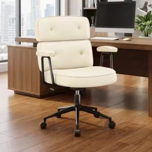 Ergonomic Home Office Desk Chair, PU Leather Computer Chair with Lumbar Support Adjustable Height Rolling Swivel Task Chair
