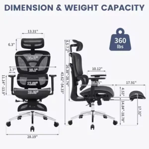 Ergonomic Mesh Office Chair with Adjustable Footrest & Lumbar Support for Heavy Duty up to 180 kg (400 lbs),Home Furniture