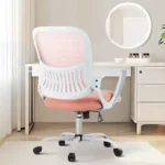 Ergonomic Mid-Back Mesh Home Office Desk Chair with Wheels, Lumbar Support, Pink