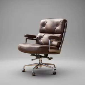 Ergonomic Office Chair Genuine Leather with Aluminum Arms and Wheels for Support Rolling Swivel Business Executive Office Chair