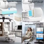 Ergonomic PU Leather White Office Chair with Adjustable Armrests and Footrest for Comfortable Gaming and Desk Use