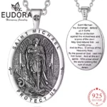 Eudora New 925 Sterling Silver Saint Michael Archangel Necklace Christian Amulet Medal Pendant Protection Jewelry Gift for Men