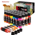 Fantastory 28 Classic Colors Acrylic Paint Set, Professional Craft Paint With 12 Brushes, Suitable for Wood/ Stons/ Model/ Rock