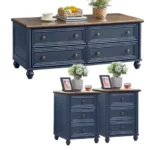 Farmhouse 54'' Wood Coffee Table & 18'' Chest Nightstand Set Roman Column 3 Drawers Living Room Furniture ,Customized