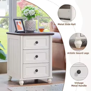 Farmhouse Coffee Table Nightstand Set Wood 54in Center Table 18in 3-Drawer Roman Column Living Room Furniture White ,Customized
