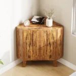 Farmhouse Corner Storage Cabinet with Adjustable Shelf,Industrial Wooden Corner Table,Corner End Table for Living Room,Kitchen