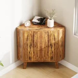 Farmhouse Corner Storage Cabinet with Adjustable Shelf,Industrial Wooden Corner Table,Corner End Table for Living Room,Kitchen