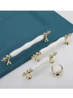 Fashion Ceramic Cabinet Handles Golden Kitchen Cupboard Door Handles Drawer Knobs European White Furniture Pulls