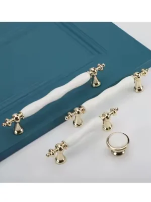 Fashion Ceramic Cabinet Handles Golden Kitchen Cupboard Door Handles Drawer Knobs European White Furniture Pulls