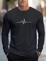 Fashionable men's autumn new striped print comfortable soft long sleeved T-shirt outdoor street style top