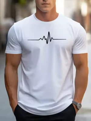 Fashionable men's summer electrocardiogram printed comfortable and breathable round neck T-shirt outdoor casual top