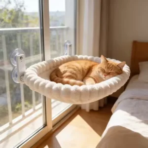 Foldable Winter Warm Plush Cat Hammock Strong Suction Cup Window Hanging Bed Soft Velvet Pet Nest Cozy Sunbathing Perch for Cats