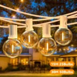 G40 LED Outdoor Light String 15M 30M White Garland Light String Shatterproof Bulbs 2200K Decor Lamp for Wedding Balcony Pary bar