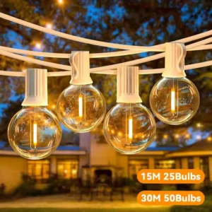 G40 LED Outdoor Light String 15M 30M White Garland Light String Shatterproof Bulbs 2200K Decor Lamp for Wedding Balcony Pary bar