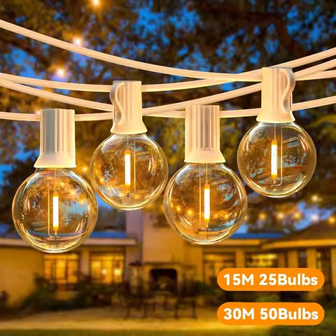 G40 LED Outdoor Light String 15M 30M White Garland Light String Shatterproof Bulbs 2200K Decor Lamp for Wedding Balcony Pary bar