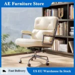Genuine Leather Office Chair Lobby Computer Chairs Home and Office Chair with Aluminum Arms and Wheels White Brown Black Color
