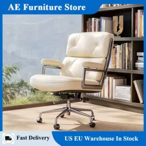 Genuine Leather Office Chair Lobby Computer Chairs Home and Office Chair with Aluminum Arms and Wheels White Brown Black Color