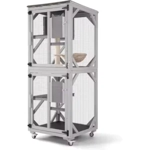 GUTINNEEN Catio Outdoor Cat Enclosure Mobile Cat House Indoor On Wheels with Scratch Post, Hammock, Resting Box, Platform, Tarp