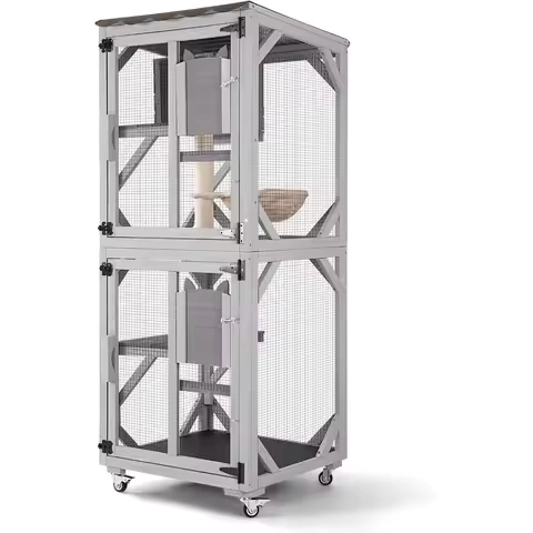 GUTINNEEN Catio Outdoor Cat Enclosure Mobile Cat House Indoor On Wheels with Scratch Post, Hammock, Resting Box, Platform, Tarp