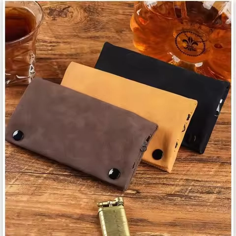 Handmade sanding leather tobacco pouch, foldable storage bag, multi-functional cigarette tobacco men's smoking utensils
