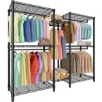 Heavy Duty Clothes Rails,Clothes Rack with 5 Hang Rods & 8 Shelves Freestanding Wardrobe Closet for Corner,Coat Rails