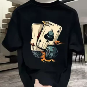 Hot selling new men's poker dice print pattern round neck breathable T-shirt outdoor skin friendly casual top