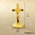 HT Fashion Jesus Crucifix Cross Gold Plated Holy Catholic Cross Christ's Crucifixion Church Home Decor with Stand Religion Gift