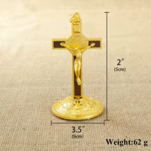HT Fashion Jesus Crucifix Cross Gold Plated Holy Catholic Cross Christ's Crucifixion Church Home Decor with Stand Religion Gift